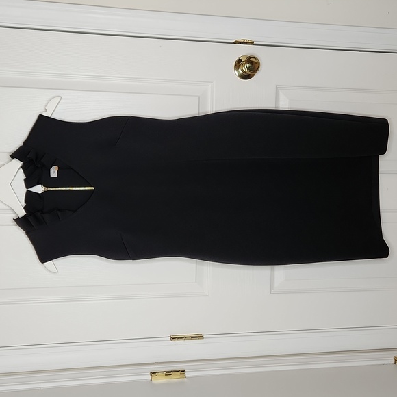 Calvin Klein black scuba ruffle cocktail dress sleeveless formal wedding size 10 - Picture 3 of 8